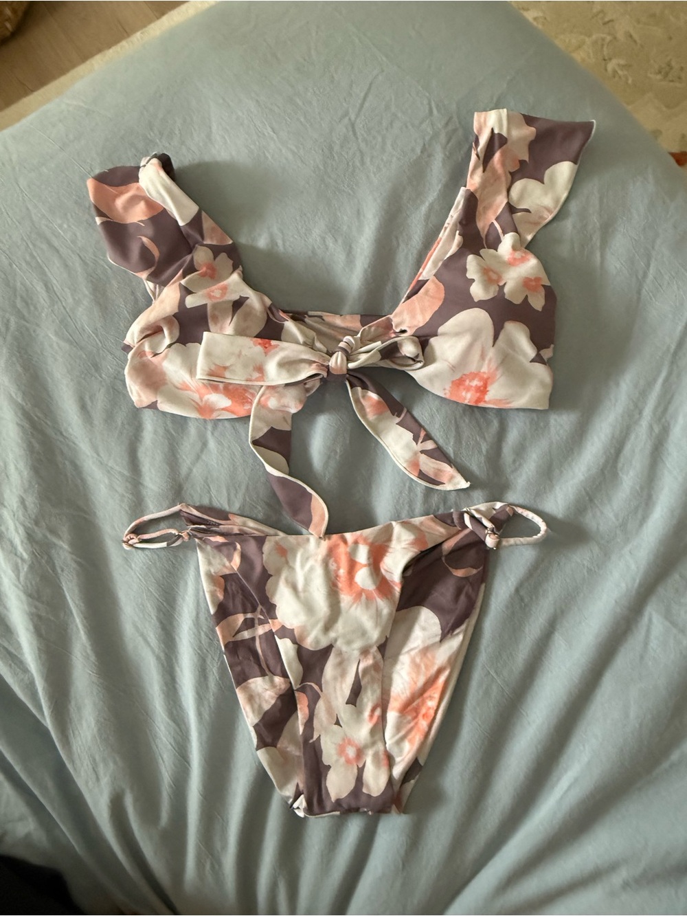 Floral Tie-Front Bikini Set in Mauve and Blush